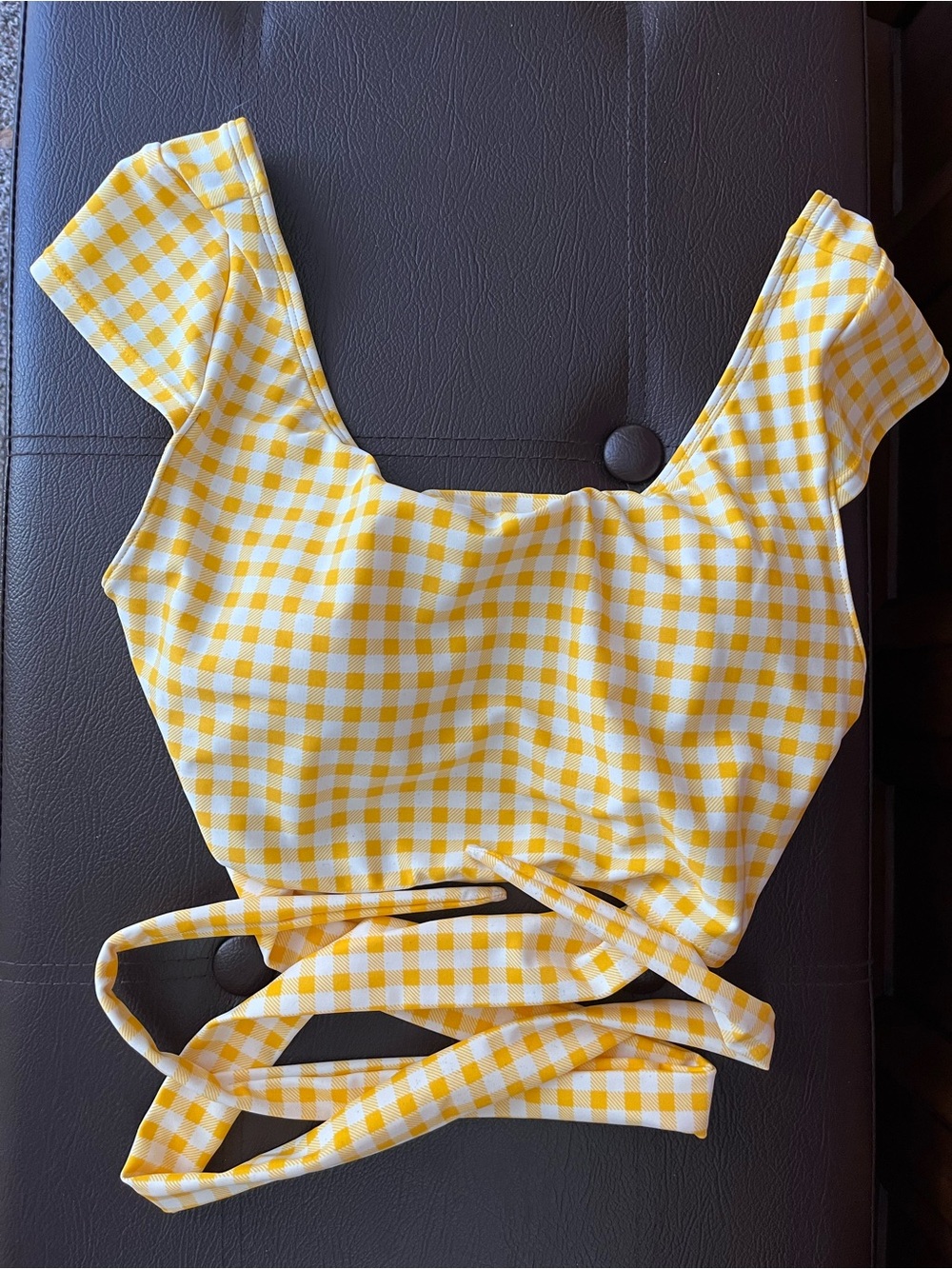 Old Navy Yellow Gingham Wrap Bikini Top